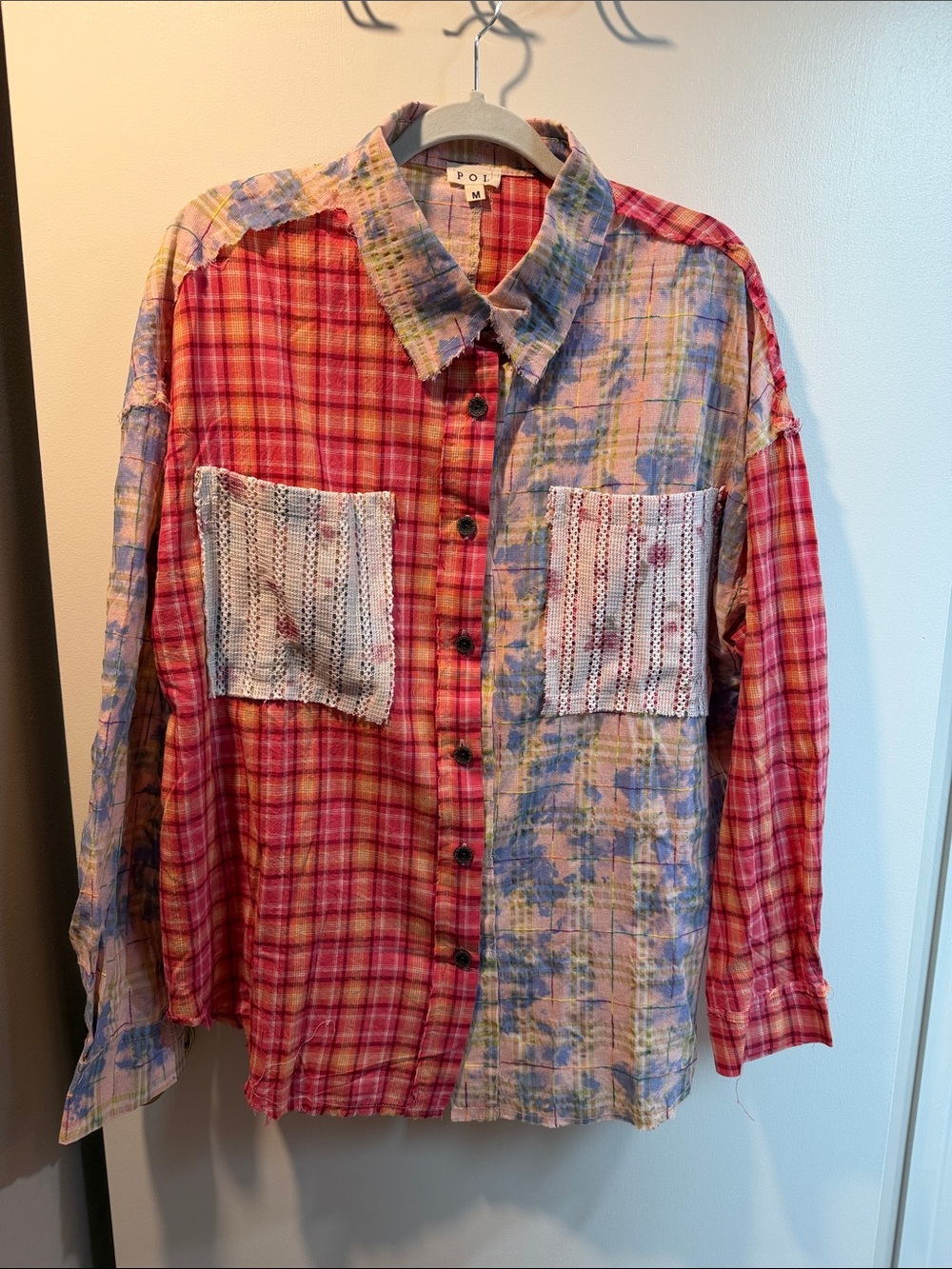 NWOT POL Mixed Plaid Button-Up Shirt - Red, Pink, Blue, Yellow
